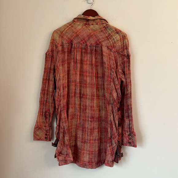 Free People Nordic Nights Buttondown Plaid lace up sz M - Picture 6 of 10